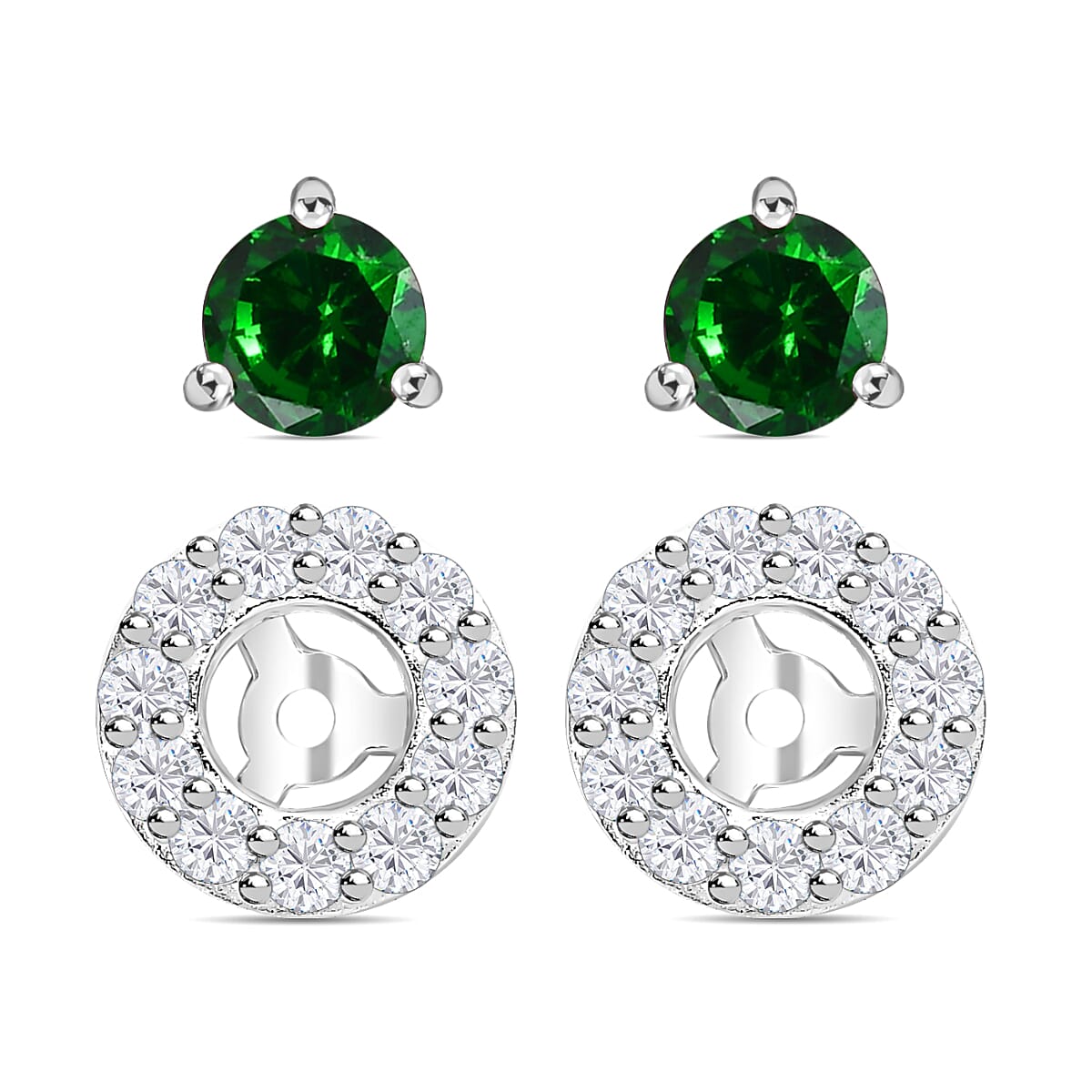 Chrome Cubic Zirconia & White Cubic Zirconia Stud Earrings in Sterling Silver