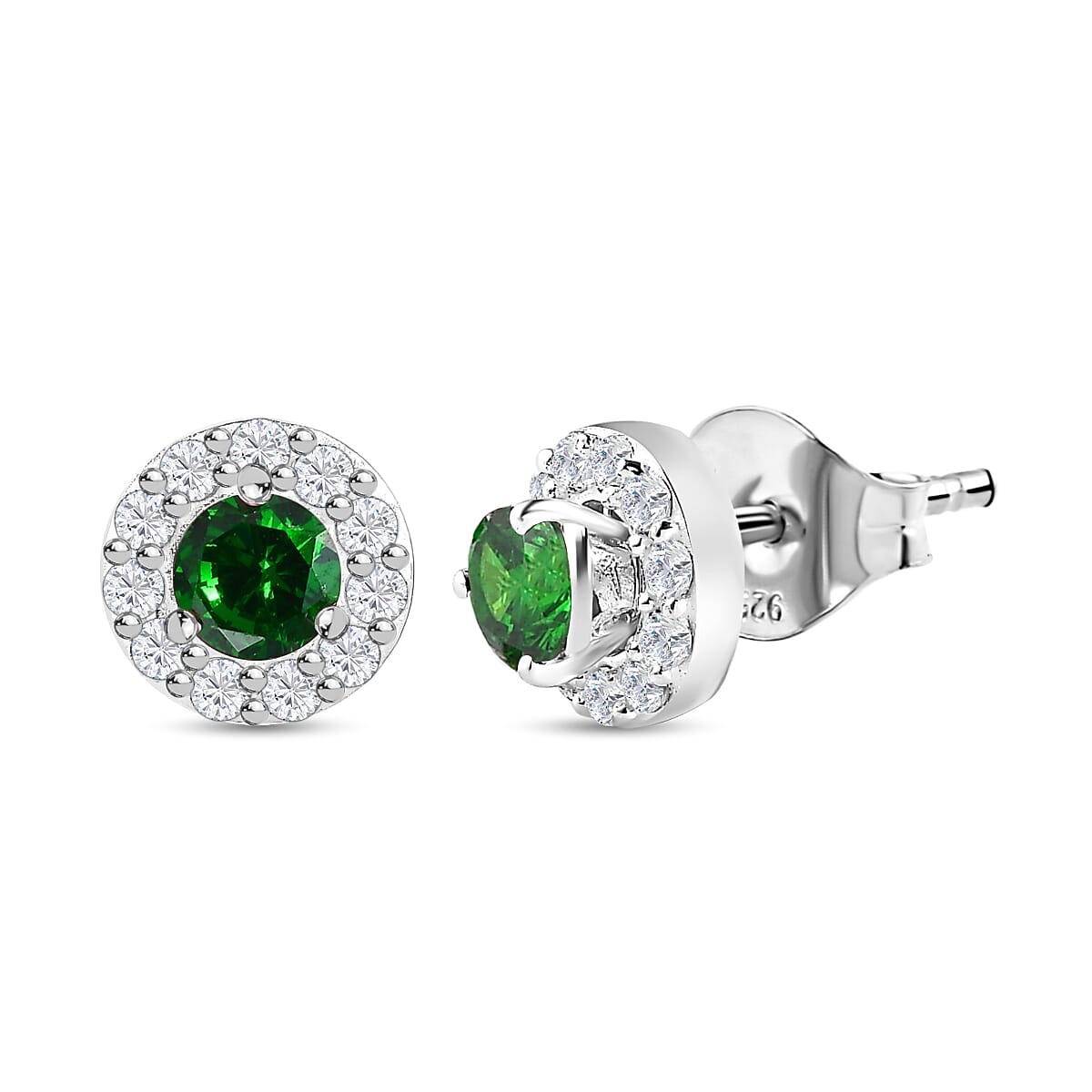 Chrome Cubic Zirconia & White Cubic Zirconia Stud Earrings in Sterling Silver
