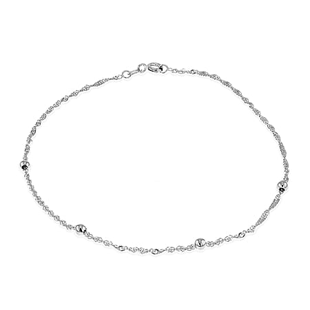 9K White Gold Twist Curb Chain and Balls Anklet 10 Inch