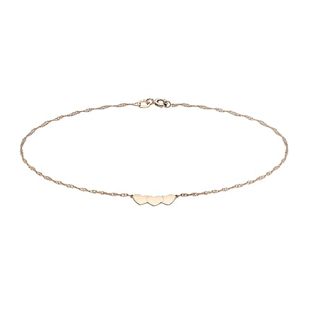9K Rose Gold Heart Twist Curb Chain Anklet 9 Inch