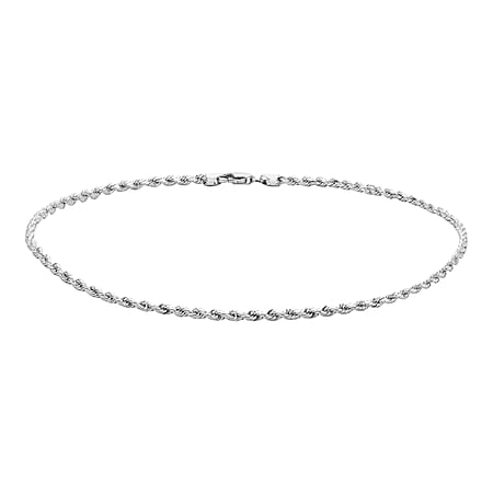 9K White Gold Hollow Diamond Cut Rope Anklet 10 Inch