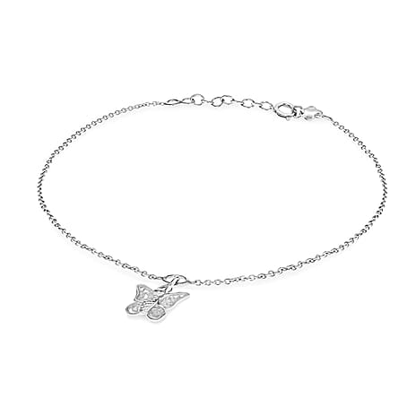 Rhodium Overlay Sterling Silver Anklet