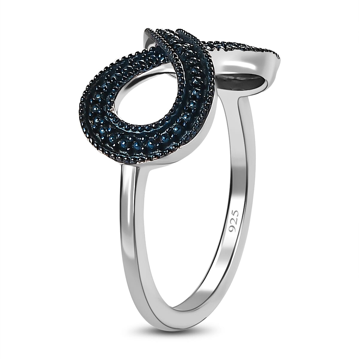 Blue Diamond Infinity Ring in Platinum Overlay Sterling Silver