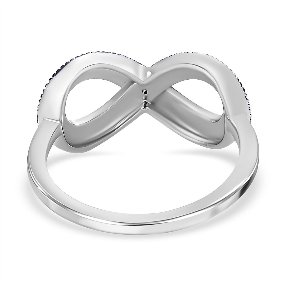 Blue Diamond Infinity Ring in Platinum Overlay Sterling Silver