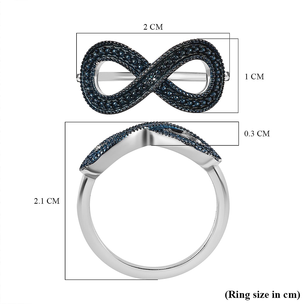 Blue Diamond Infinity Ring in Platinum Overlay Sterling Silver