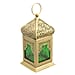 Iron & Glass Handmade Moroccan Style LED Lantern with Golden Finish ( AAA Battery) - Green