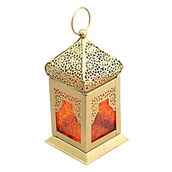DOORBUSTER - Handmade Moroccan Style LED Lantern with Golden Finish (3xAAA Battery Required) - White