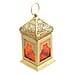 Iron & Glass Handmade Moroccan Style LED Lantern with Golden Finish ( AAA Battery) - Green