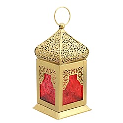 DOORBUSTER - Handmade Moroccan Style LED Lantern with Golden Finish (3xAAA Battery Required) - White