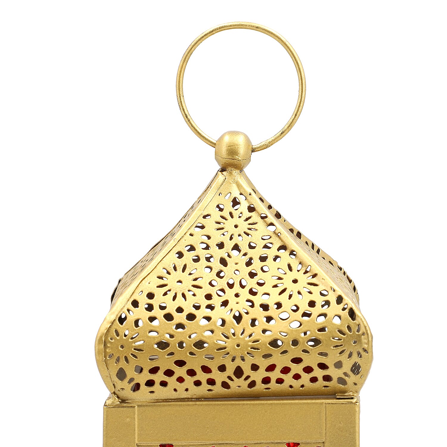 DOORBUSTER - Handmade Moroccan Style LED Lantern with Golden Finish (3xAAA Battery Required) - Red