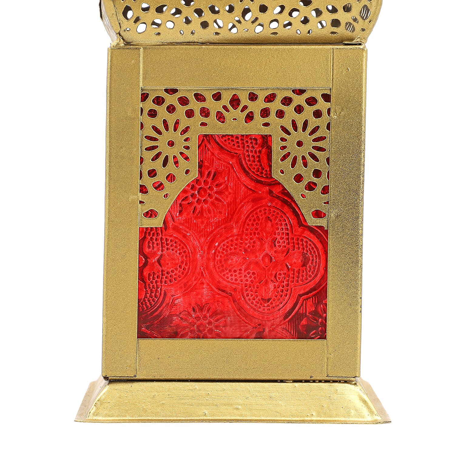 DOORBUSTER - Handmade Moroccan Style LED Lantern with Golden Finish (3xAAA Battery Required) - Red