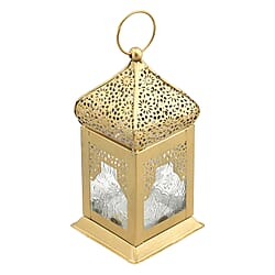 DOORBUSTER - Handmade Moroccan Style LED Lantern with Golden Finish (3xAAA Battery Required) - White