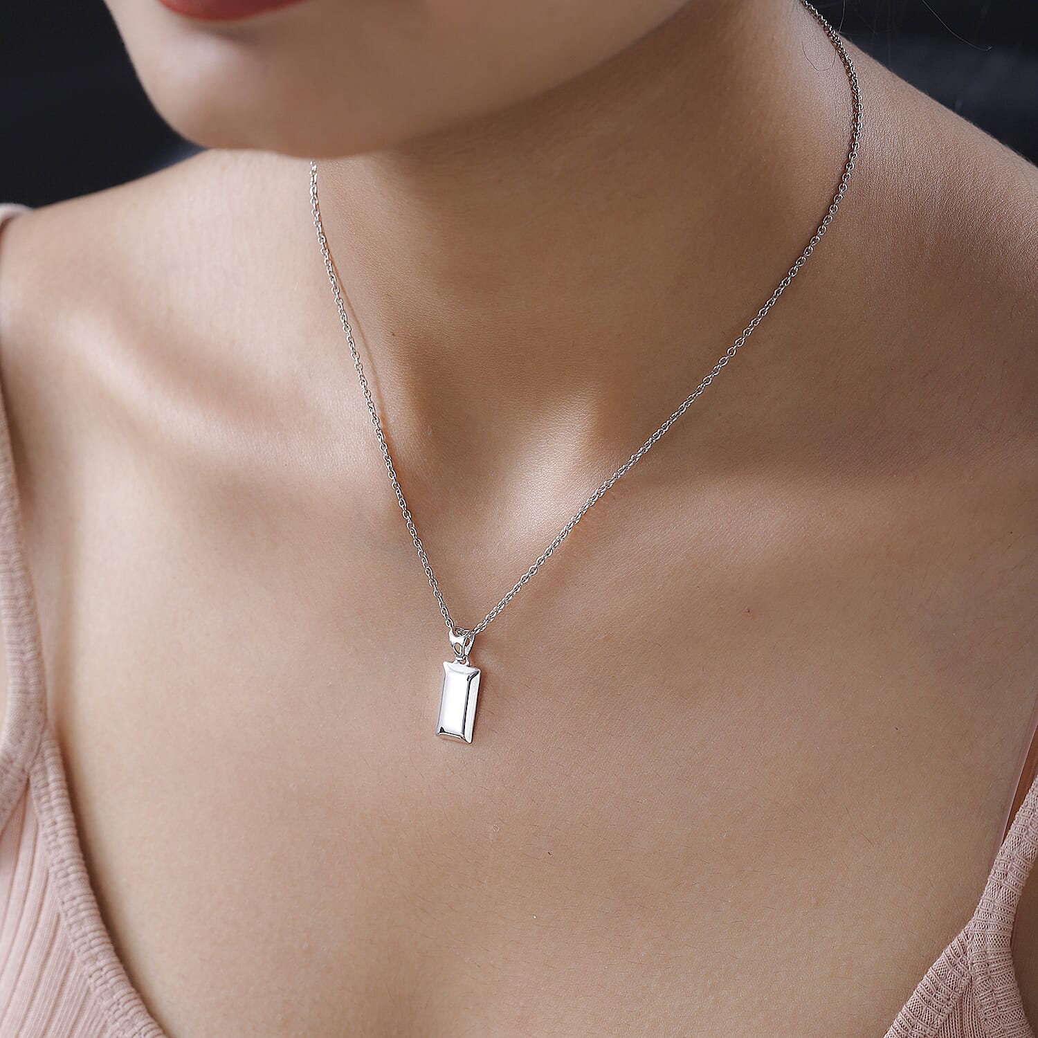 CloseOut Deal- Platinum Overlay Sterling Silver Bar Pendant