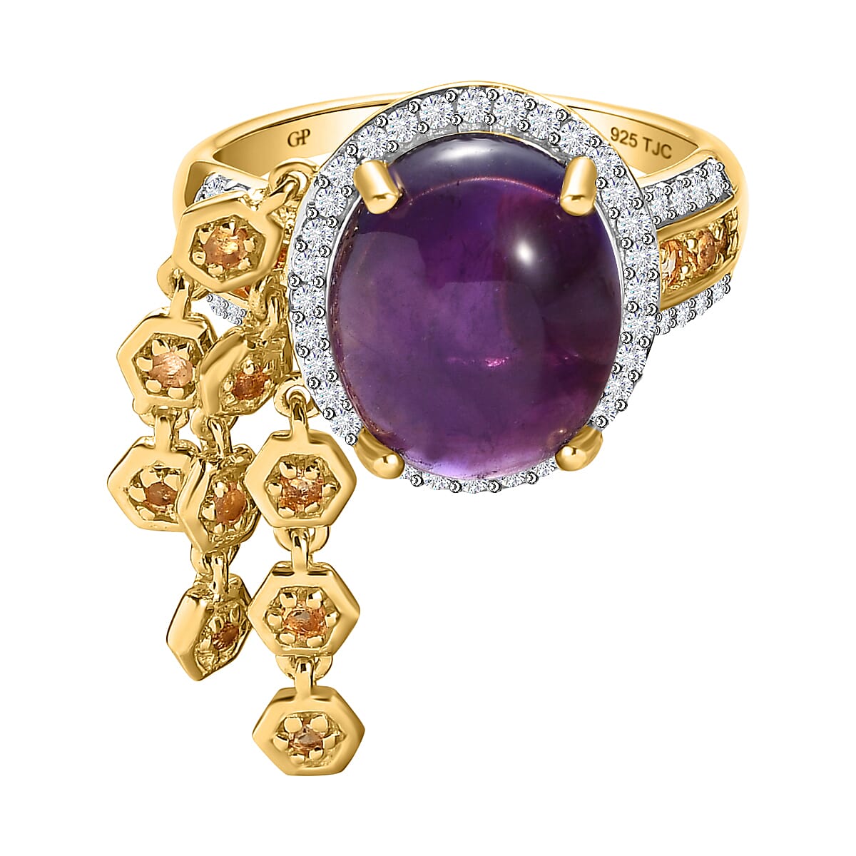 GP- Honeycomb Collection - Amethyst, Citrine and Natural Zircon Ring in 18K Yellow Gold Vermeil Plated Sterling Silver 6.24 Ct.