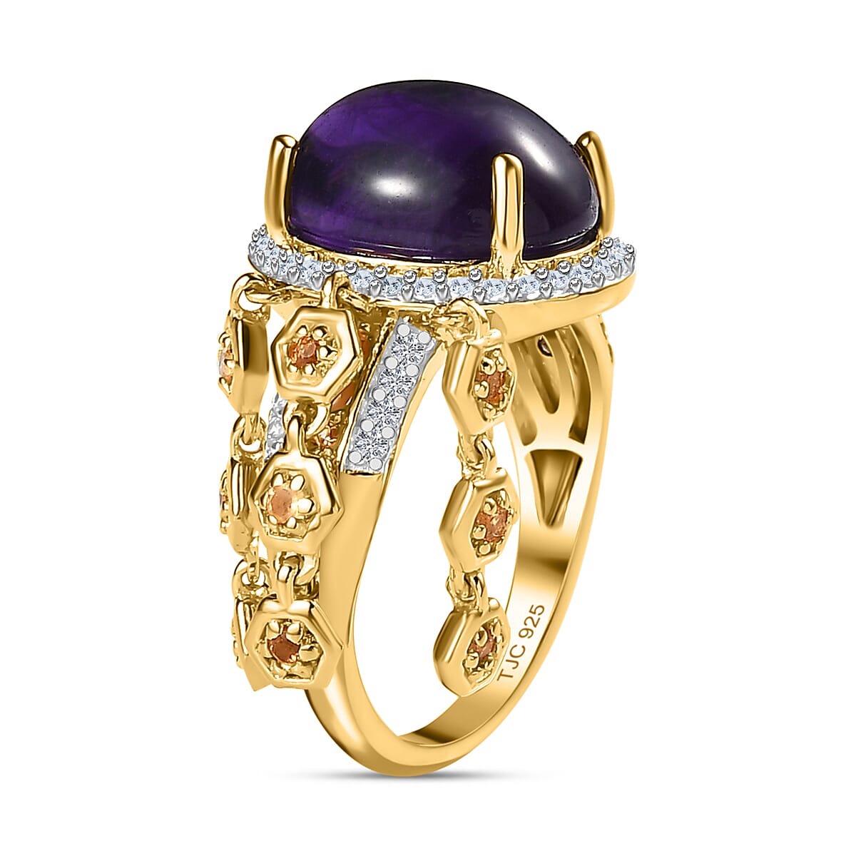 GP- Honeycomb Collection - Amethyst, Citrine and Natural Zircon Ring in 18K Yellow Gold Vermeil Plated Sterling Silver 6.24 Ct.