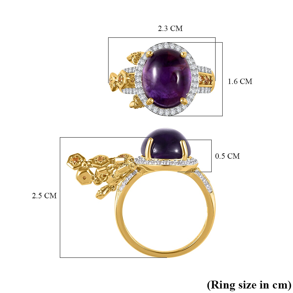 GP- Honeycomb Collection - Amethyst, Citrine and Natural Zircon Ring in 18K Yellow Gold Vermeil Plated Sterling Silver 6.24 Ct.
