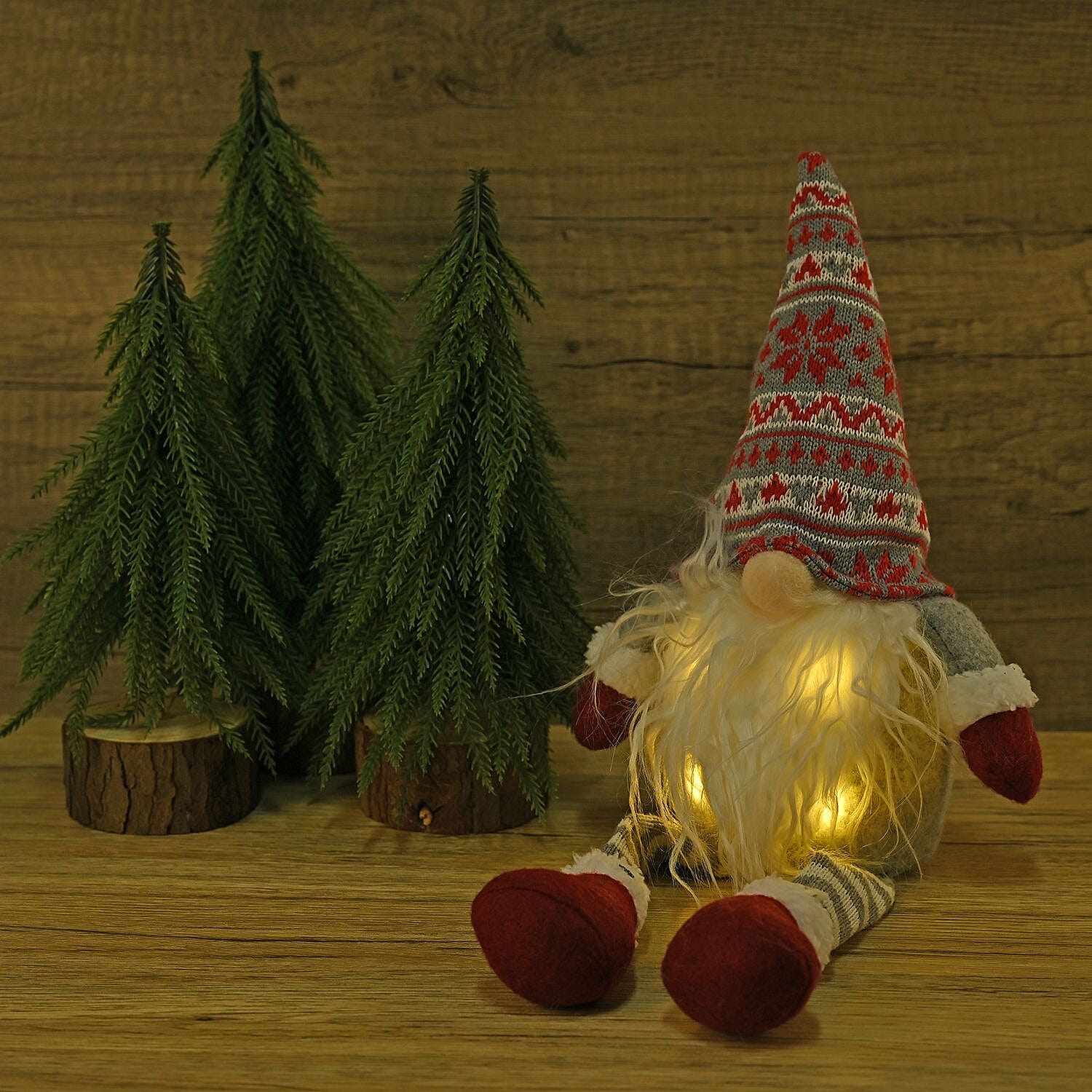 Plush Gnome With 4 Warm White LED Lighted Christmas (3xAA Battery, Not Incl.) - Red