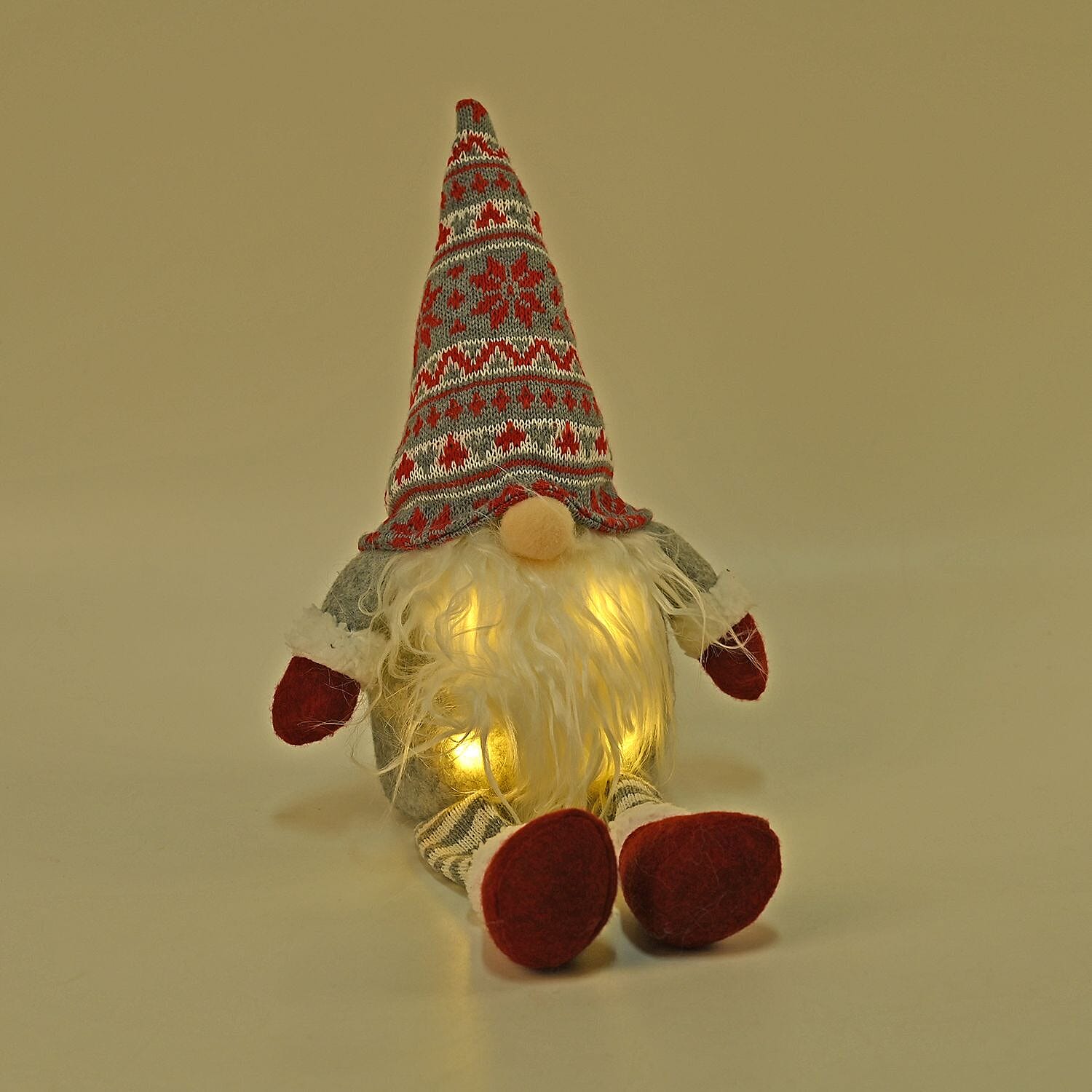 Plush Gnome With 4 Warm White LED Lighted Christmas (3xAA Battery, Not Incl.) - Red