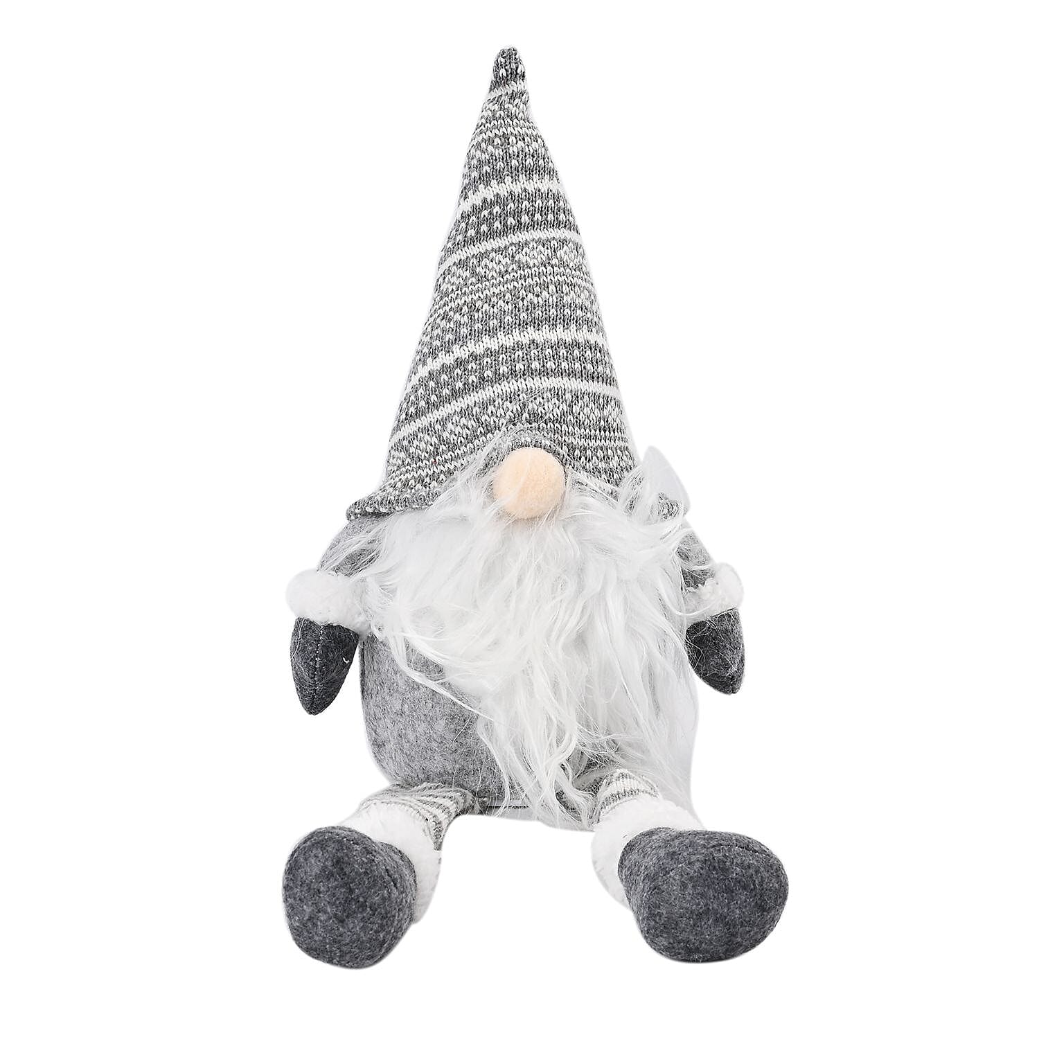 Plush Gnome With 4 Warm White LED Lighted Christmas (3xAA Battery, Not Incl.) - Grey
