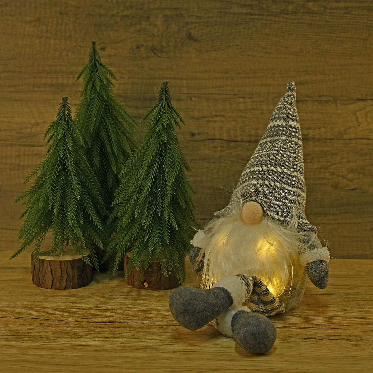 Plush Gnome With 4 Warm White LED Lighted Christmas (3xAA Battery, Not Incl.) - Grey