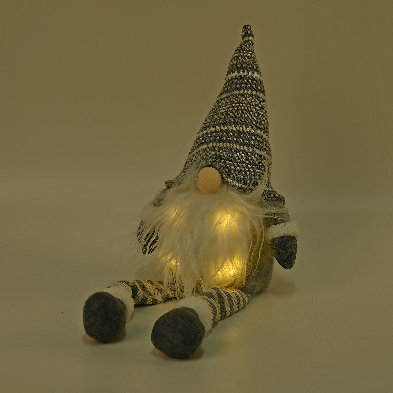 Plush Gnome With 4 Warm White LED Lighted Christmas (3xAA Battery, Not Incl.) - Grey
