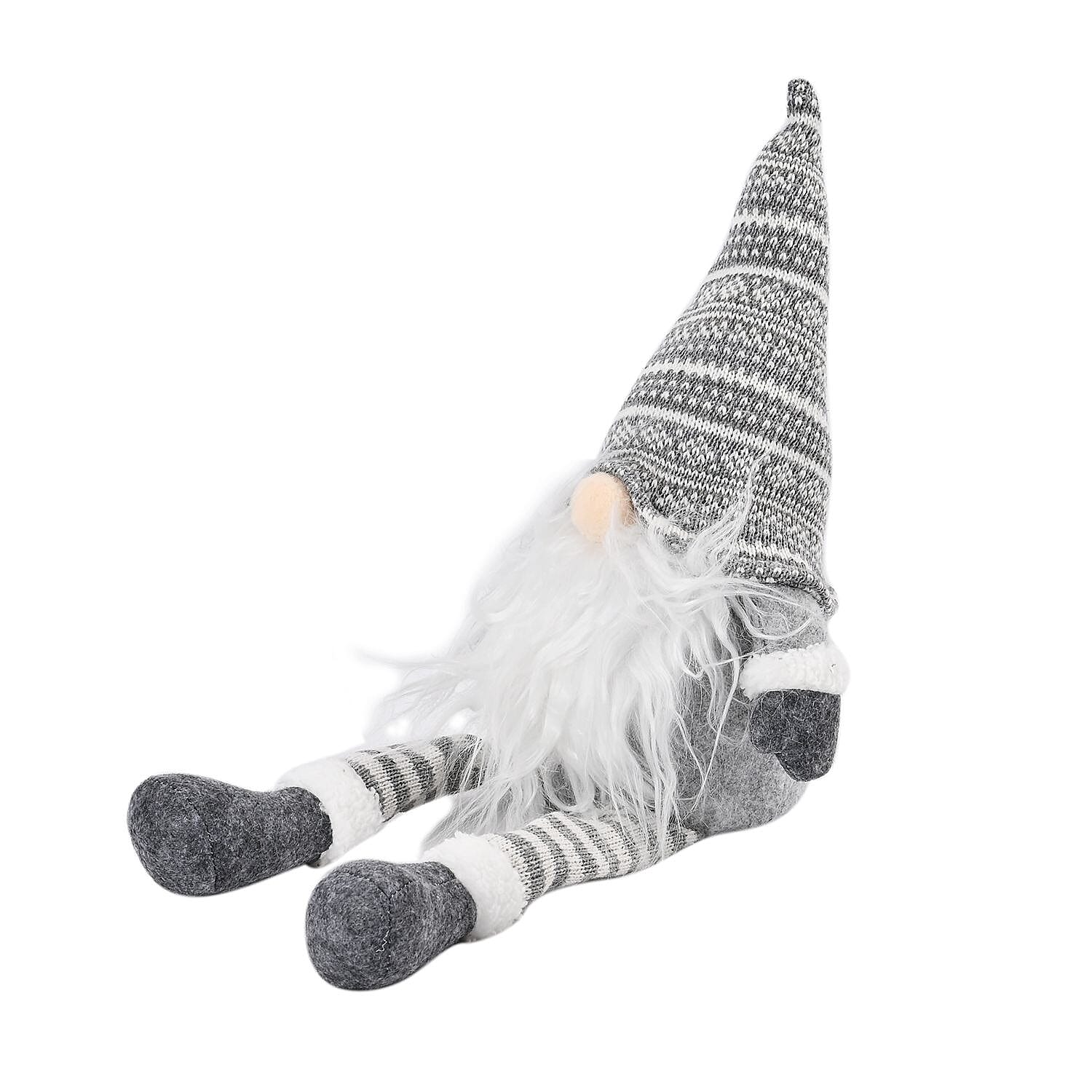 Plush Gnome With 4 Warm White LED Lighted Christmas (3xAA Battery, Not Incl.) - Grey