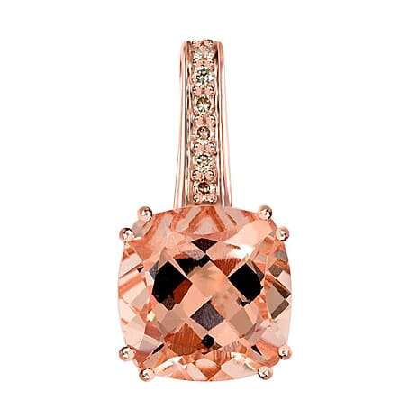 14K Rose Gold  AAA   Morganite ,  White Diamond  I2 Pendant 3.75 ct,  Gold Wt. 1.08 Gms  3.750  Ct.