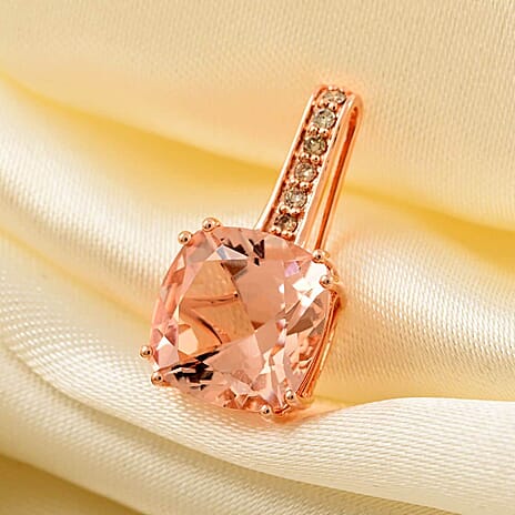 14K Rose Gold  AAA   Morganite ,  White Diamond  I2 Pendant 3.75 ct,  Gold Wt. 1.08 Gms  3.750  Ct.