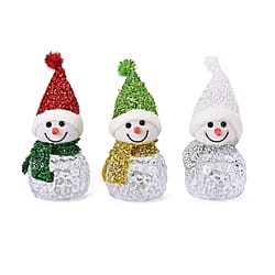 Set of 3 Snowman with 5 LED Lights - Multi, 13cm Height