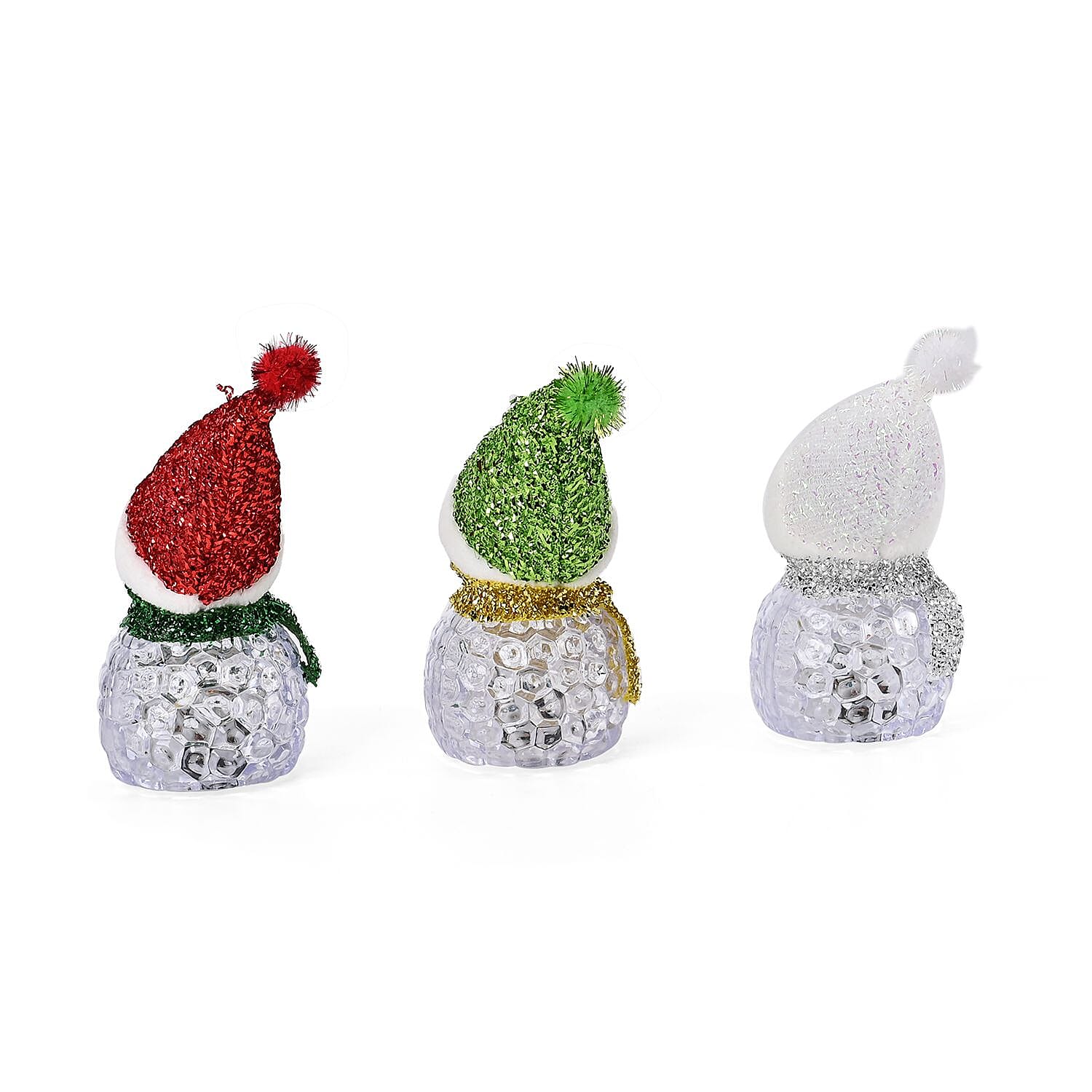 Set of 3 Snowman with 5 LED Lights - Multi, 13cm Height