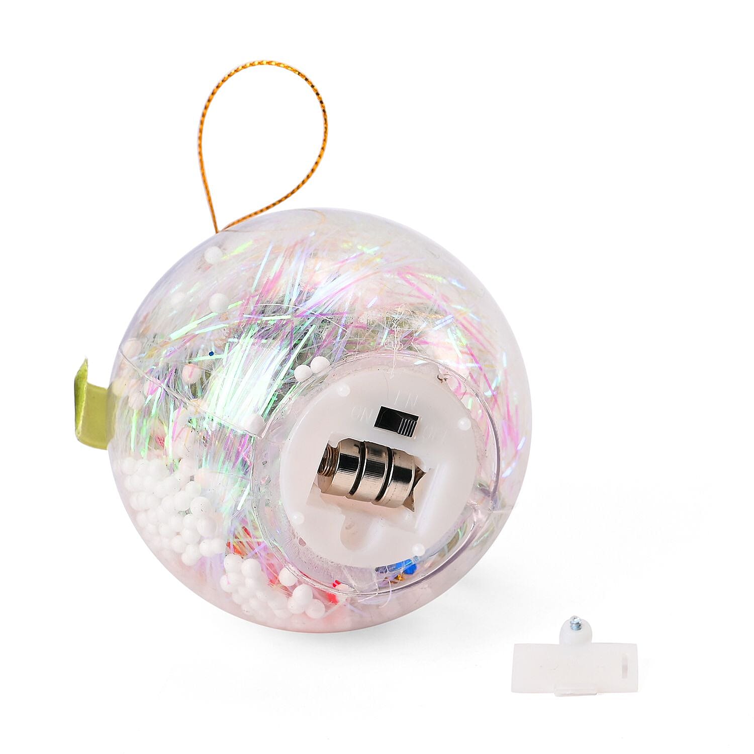 Set of 3 Christmas Decoration Balls with Ribbon - 5 LED Lights - Multi, 7cm Height