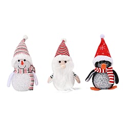 Set of 3 Snowman with 5 LED Lights - Multi, 13cm Height