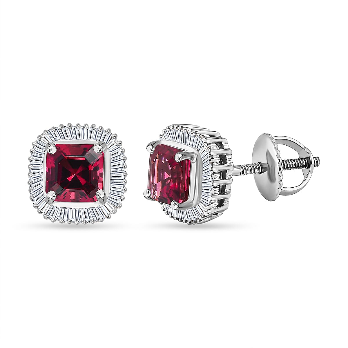 950 Platinum AAAA Rubellite and Diamond (EF-VS) Stud Earrings 1.70 Ct