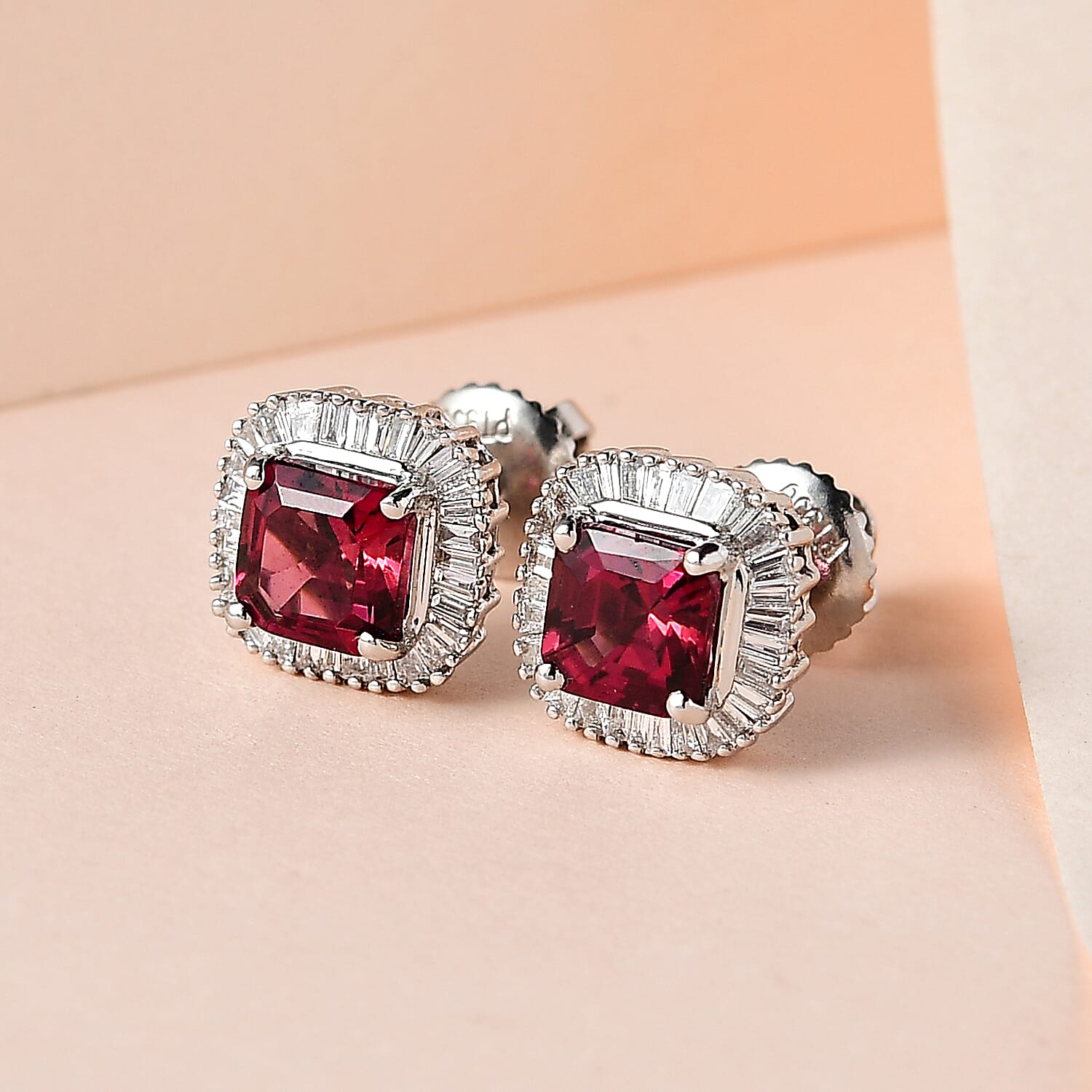 950 Platinum AAAA Rubellite and Diamond (EF-VS) Stud Earrings 1.70 Ct