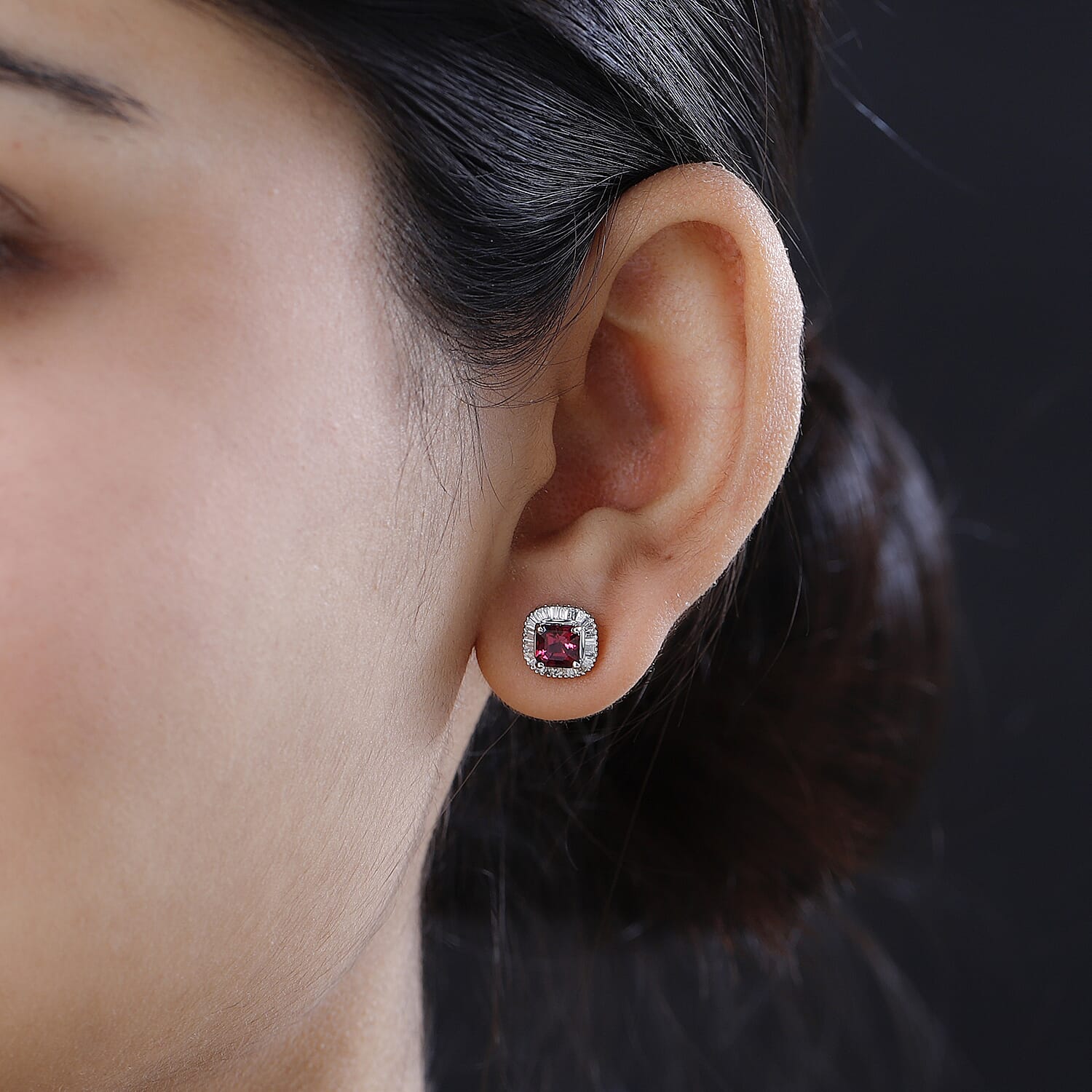 950 Platinum AAAA Rubellite and Diamond (EF-VS) Stud Earrings 1.70 Ct