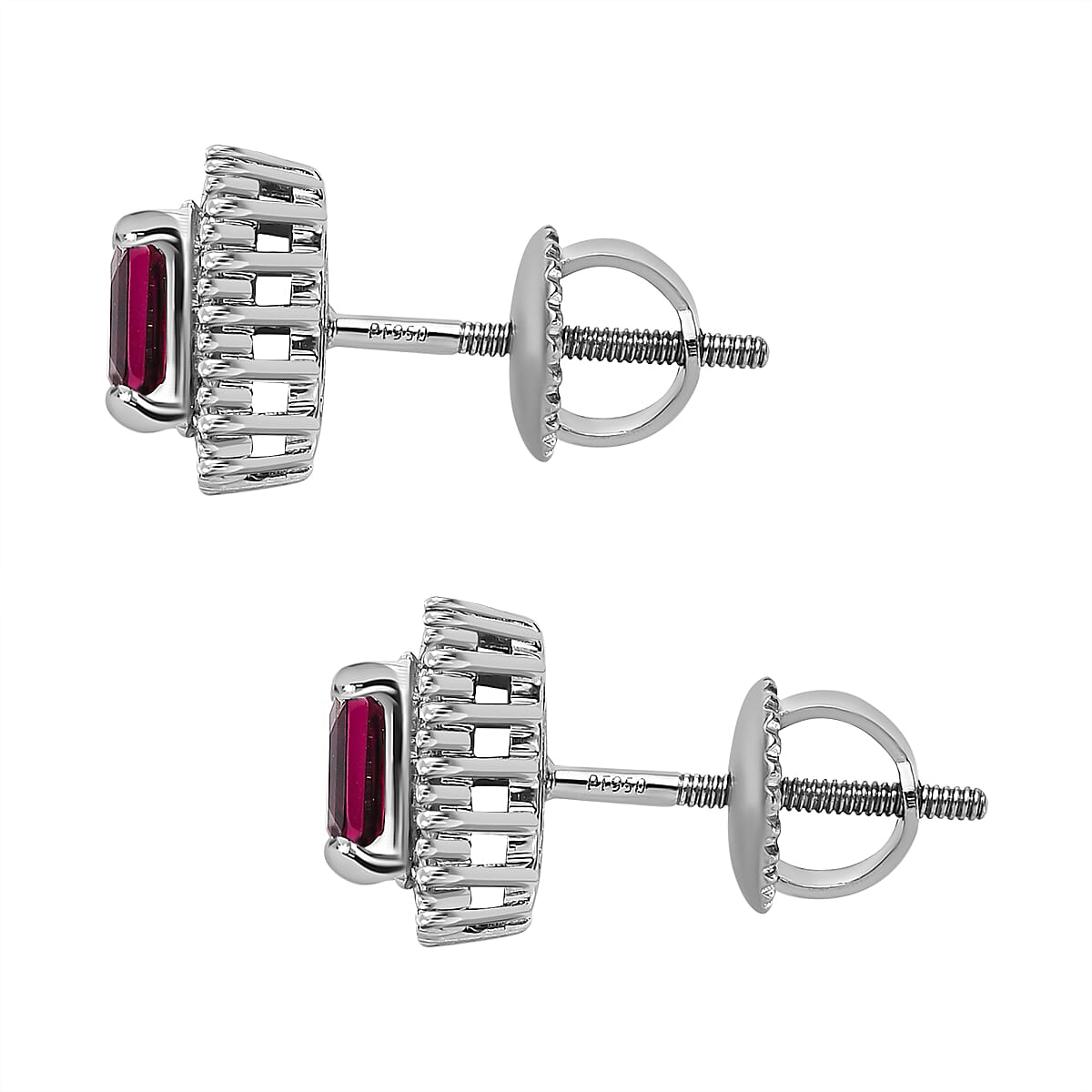 950 Platinum AAAA Rubellite and Diamond (EF-VS) Stud Earrings 1.70 Ct