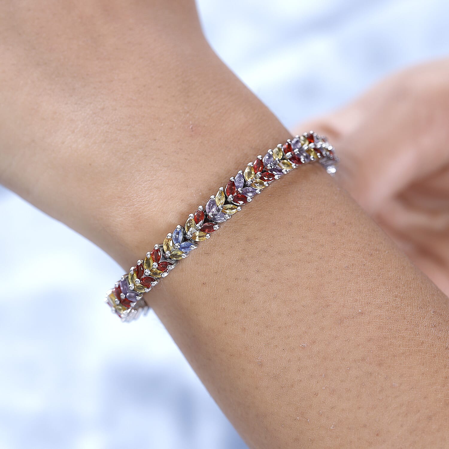 Rainbow Sapphire Bracelet, Sapphire Jewelry Birthday Gifts hotsell for Women, Silver & Rose Gold Filled Beaded Bracelet, Multi Sapphire Bracelet