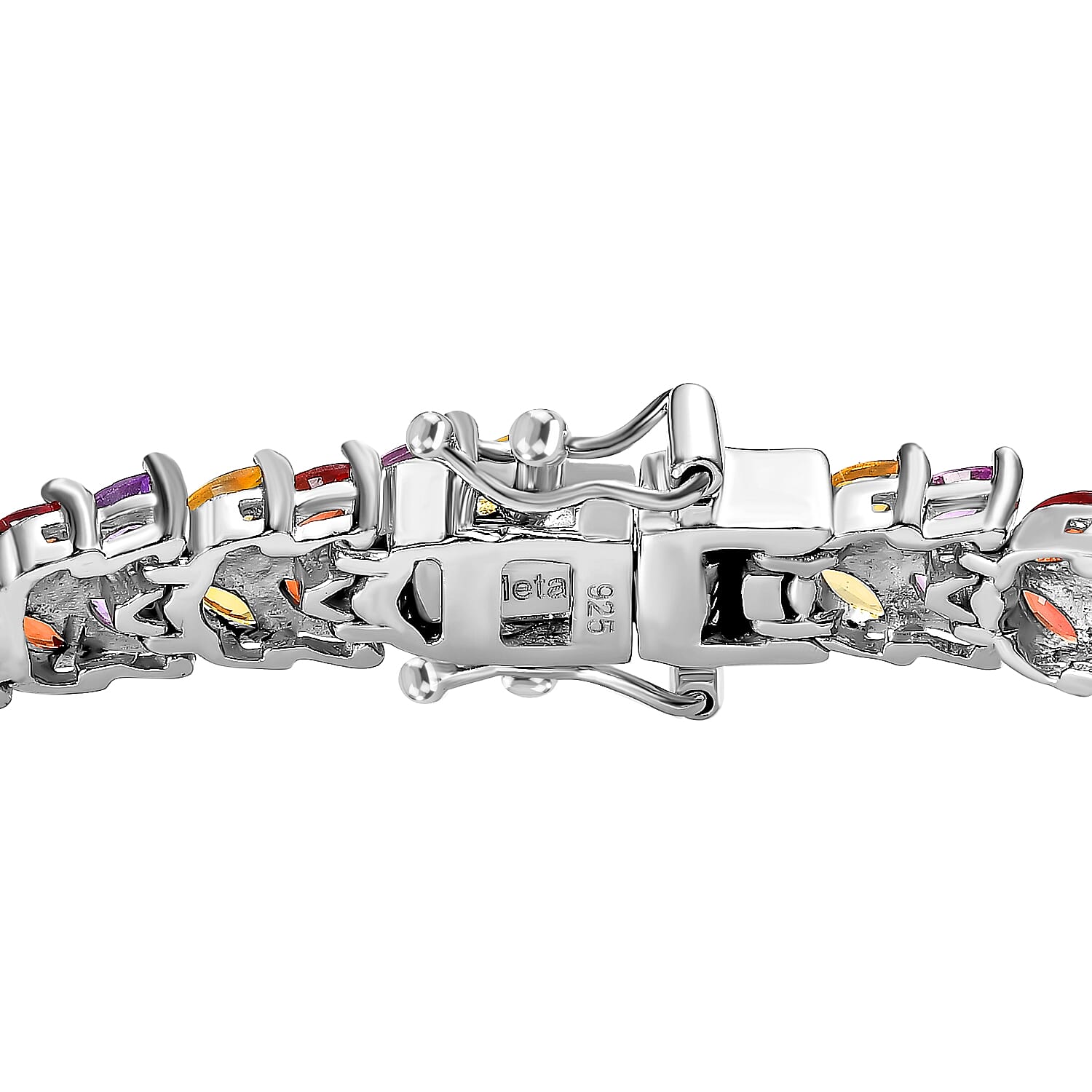 Multi Sapphire Bracelet (Size - 7) in Platinum Overlay Sterling Silver 12.30 Ct, Silver Wt. 15.56 Gms