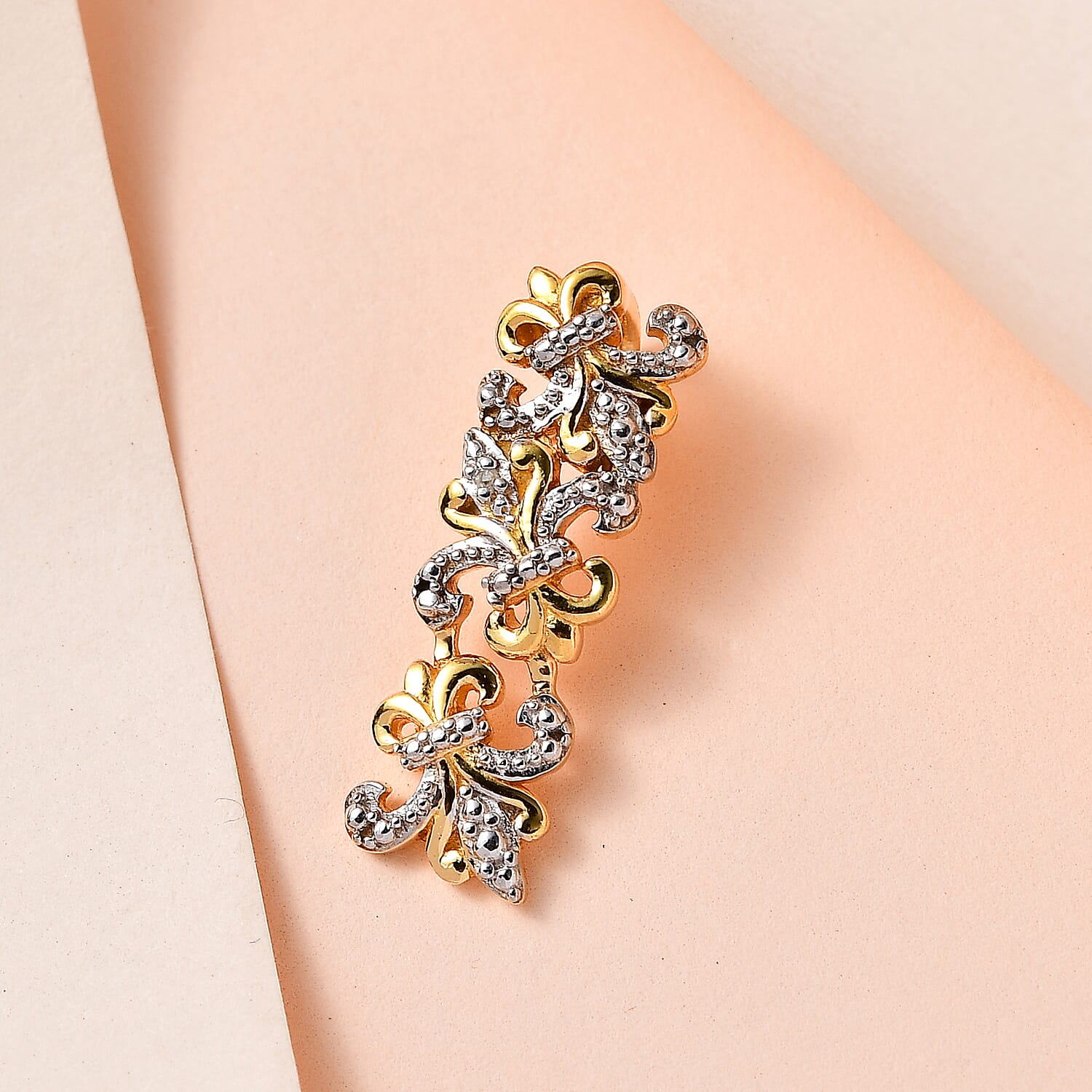 Diamond Fleur De Lis Pendant in Two Tone Plated Sterling Silver