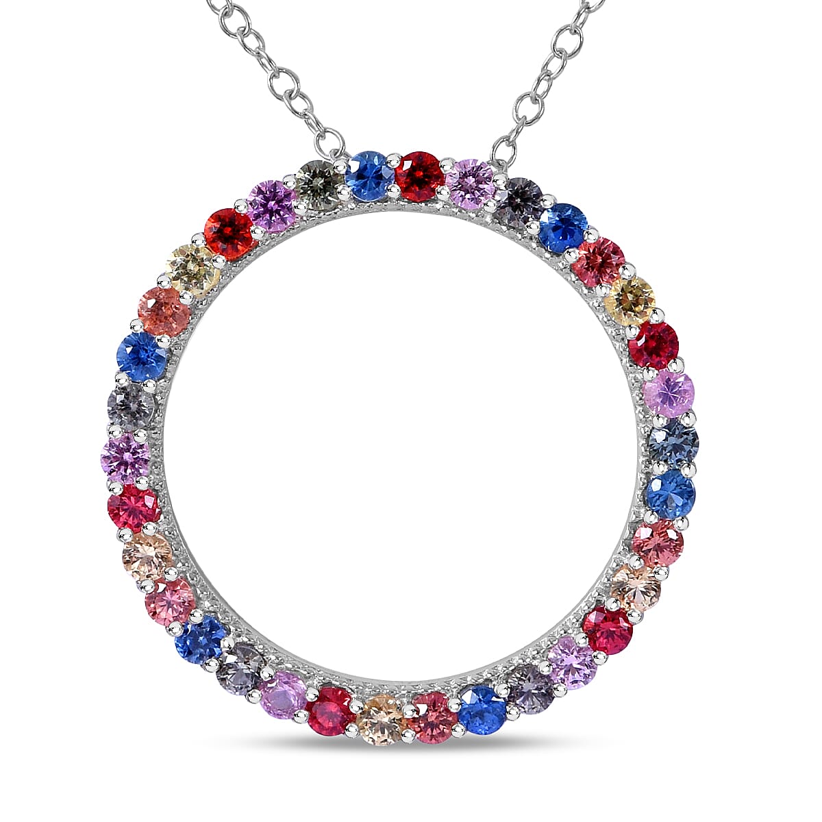  Rainbow Sapphire Pendant in Rhodium Overlay Sterling Silver 1.36 ct 1.360 Ct.