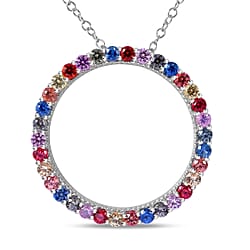 Rainbow Sapphire Pendant with Chain (Size 20) in 18K Vermeil Yellow Gold Plated Sterling Silver 1.36 Ct.