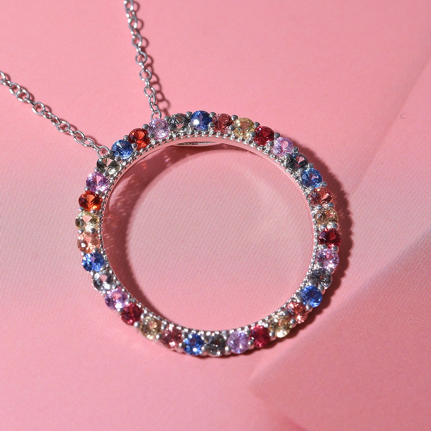  Rainbow Sapphire Pendant in Rhodium Overlay Sterling Silver 1.36 ct 1.360 Ct.