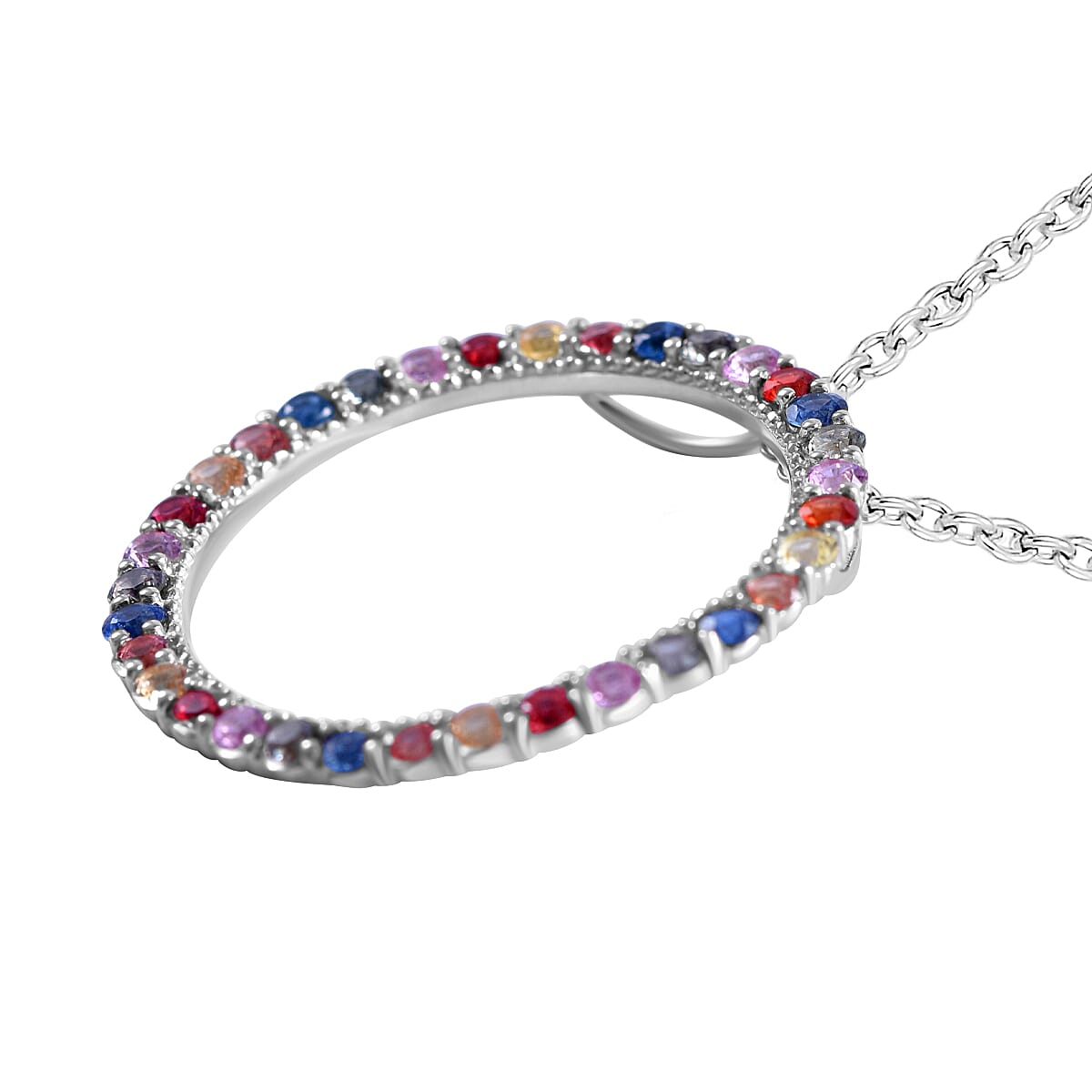  Rainbow Sapphire Pendant in Rhodium Overlay Sterling Silver 1.36 ct 1.360 Ct.