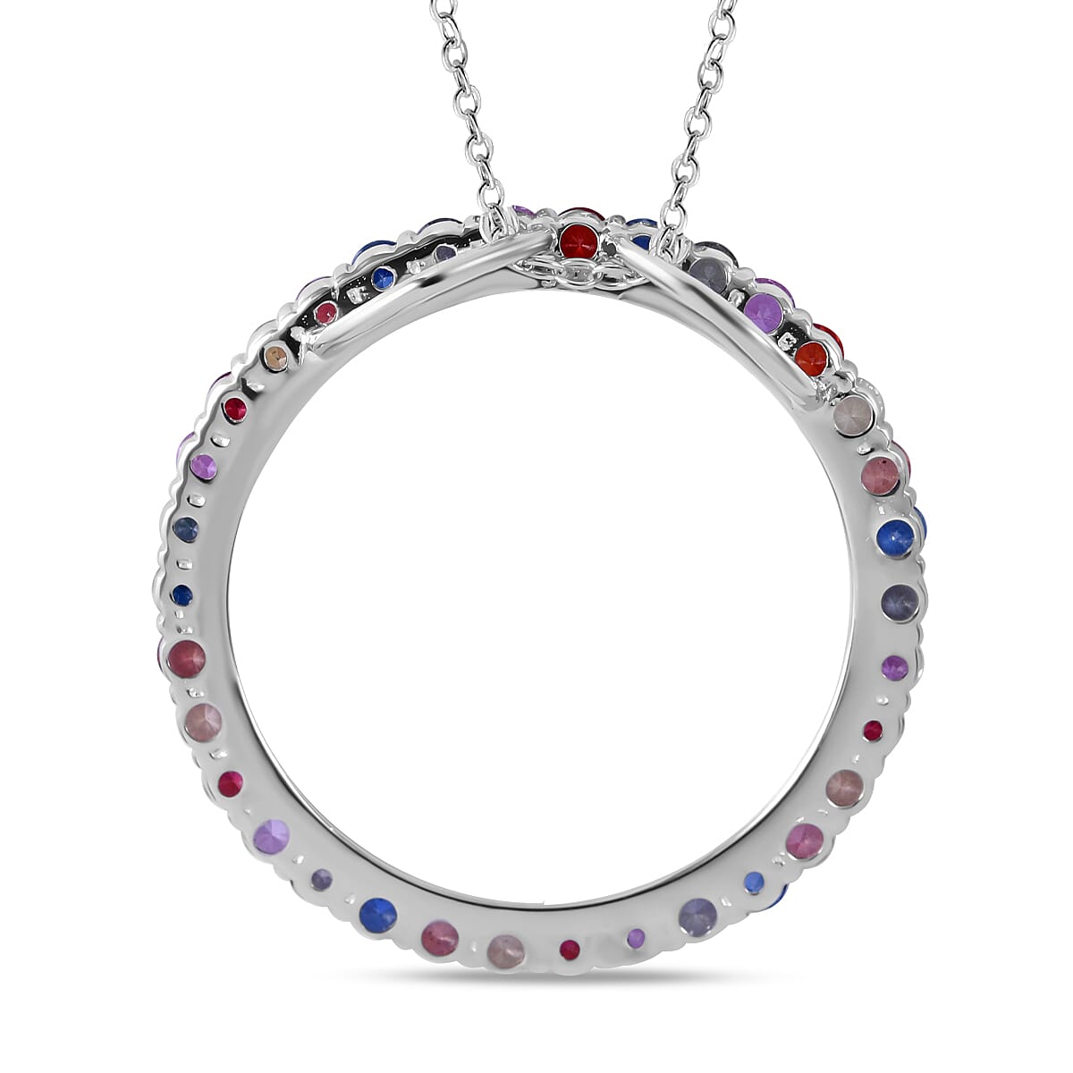  Rainbow Sapphire Pendant in Rhodium Overlay Sterling Silver 1.36 ct 1.360 Ct.