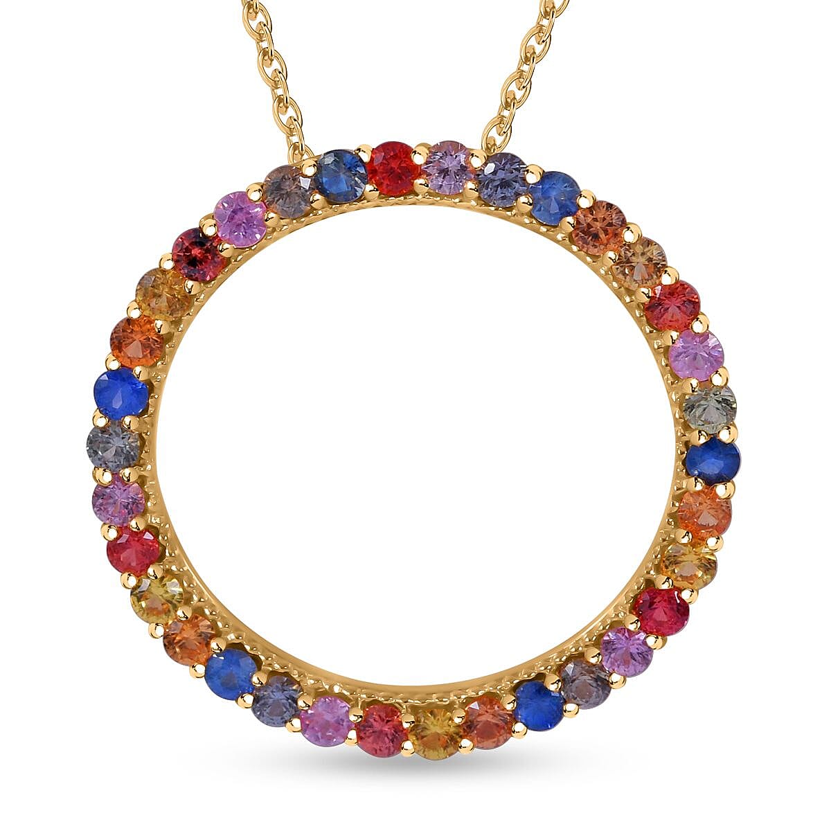 Rainbow Sapphire Pendant with Chain (Size 20) in 18K Vermeil Yellow Gold Plated Sterling Silver 1.36 Ct.
