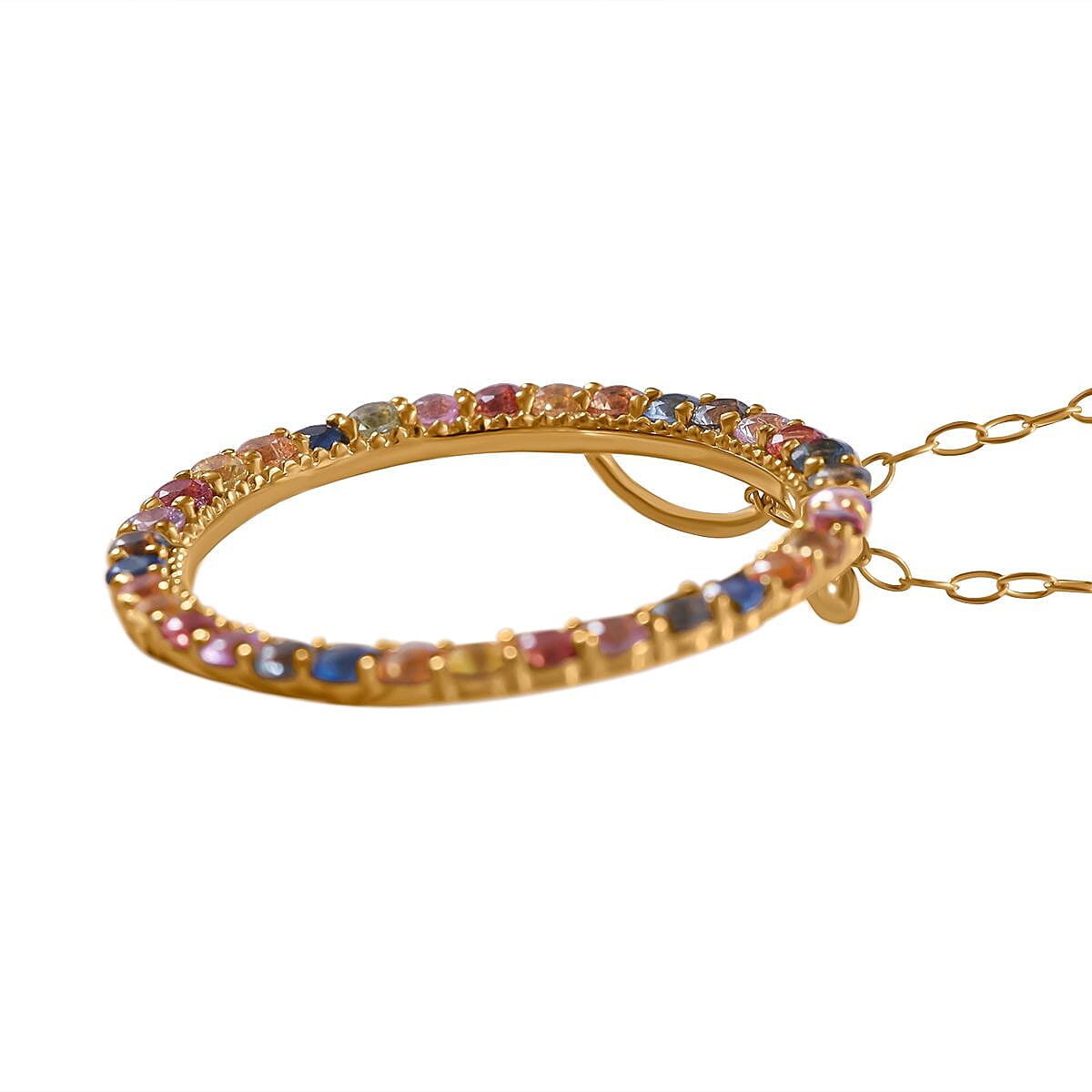 Rainbow Sapphire Pendant with Chain (Size 20) in 18K Vermeil Yellow Gold Plated Sterling Silver 1.36 Ct.
