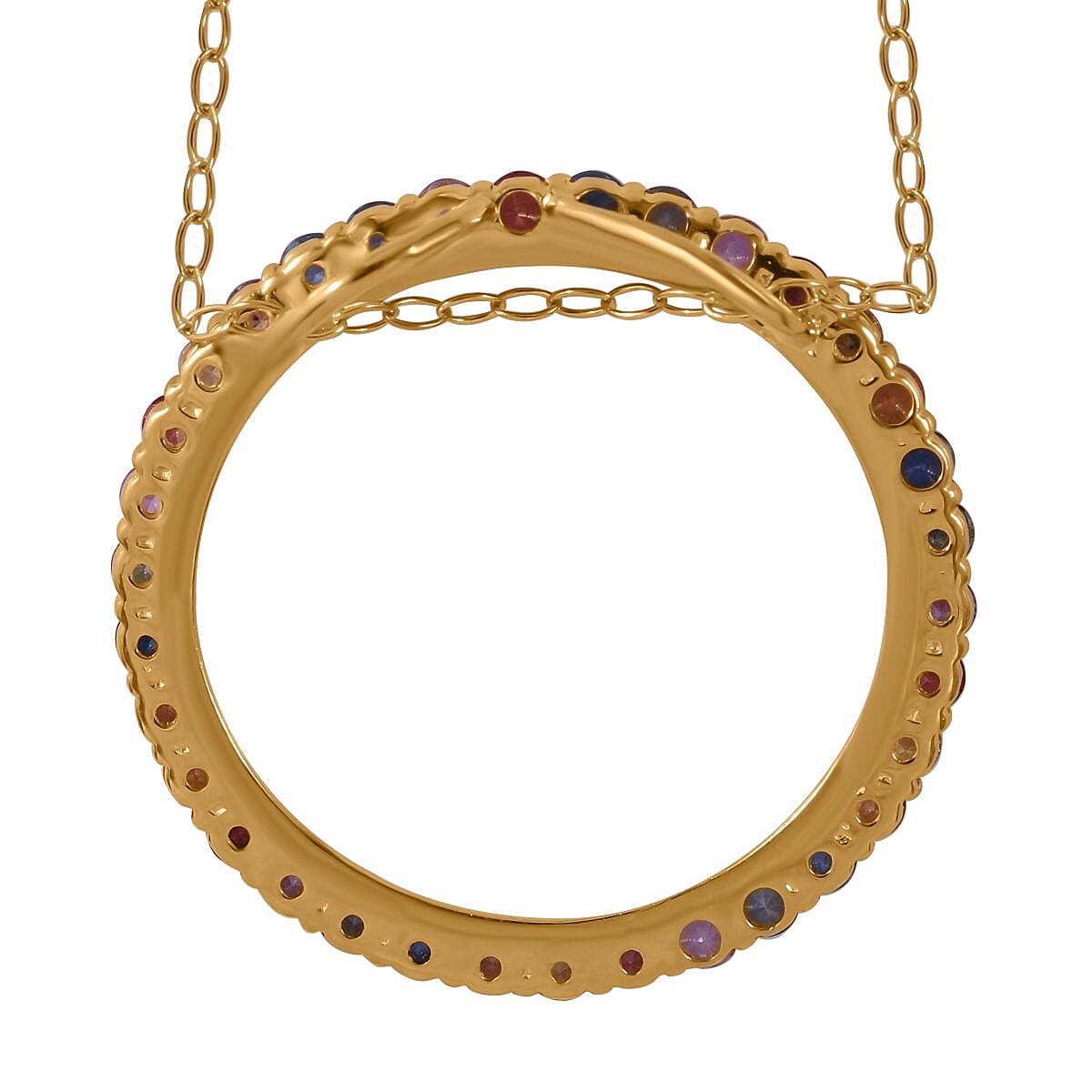 Rainbow Sapphire Pendant with Chain (Size 20) in 18K Vermeil Yellow Gold Plated Sterling Silver 1.36 Ct.