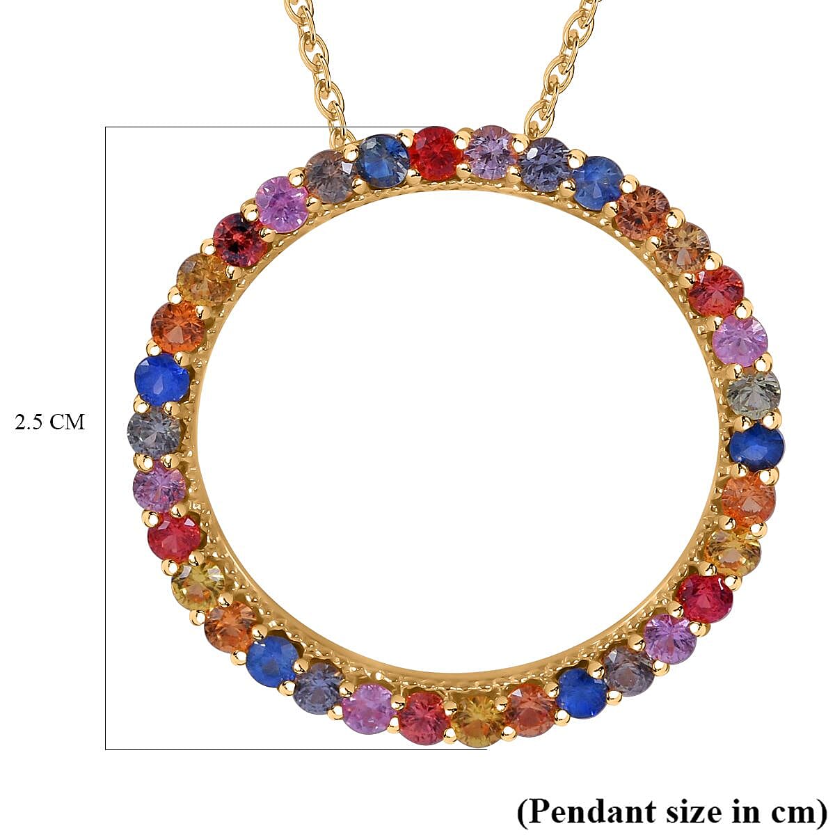 Rainbow Sapphire Pendant with Chain (Size 20) in 18K Vermeil Yellow Gold Plated Sterling Silver 1.36 Ct.