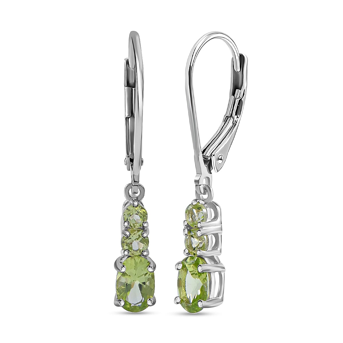 Peridot  Earring in Rhodium Overlay Sterling Silver 1.40 ct  1.400  Ct.