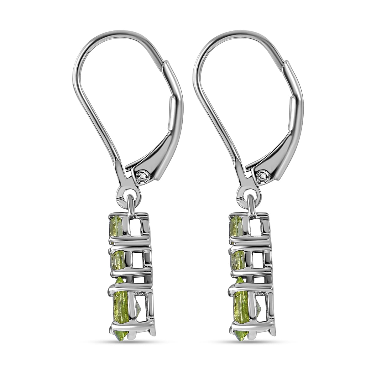 Peridot  Earring in Rhodium Overlay Sterling Silver 1.40 ct  1.400  Ct.